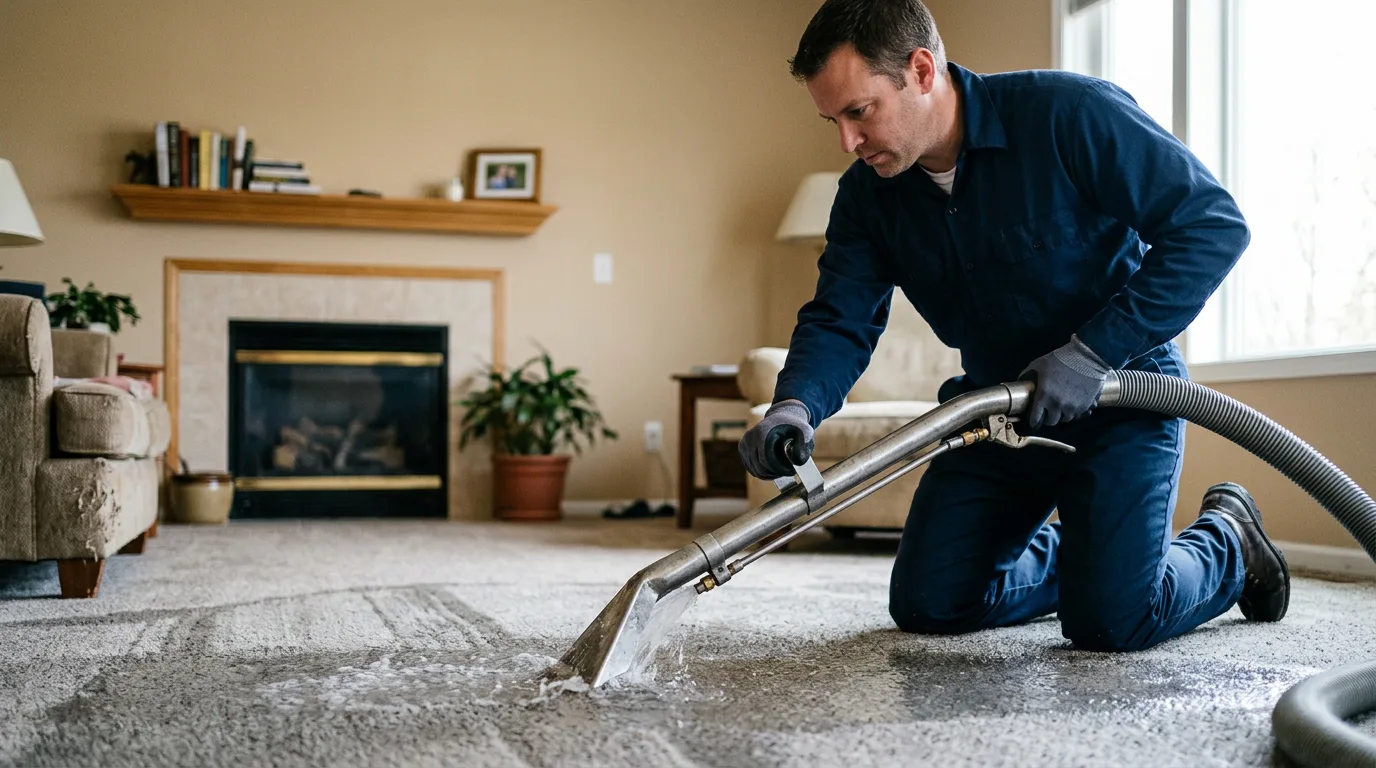 Water damage restoration technician working near East Freetown, MA